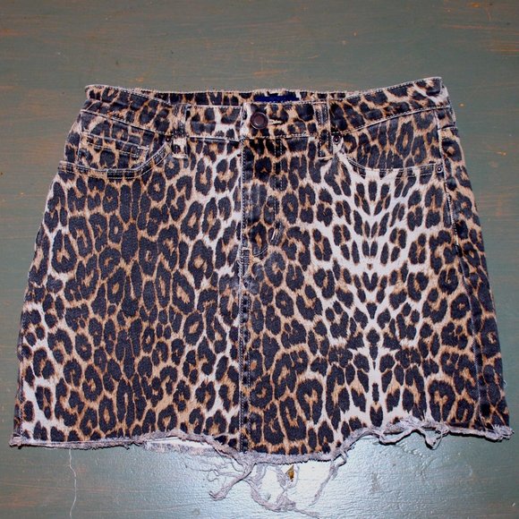 Angel Kiss Denim Leopard Print Mini Skirt - Picture 1 of 4